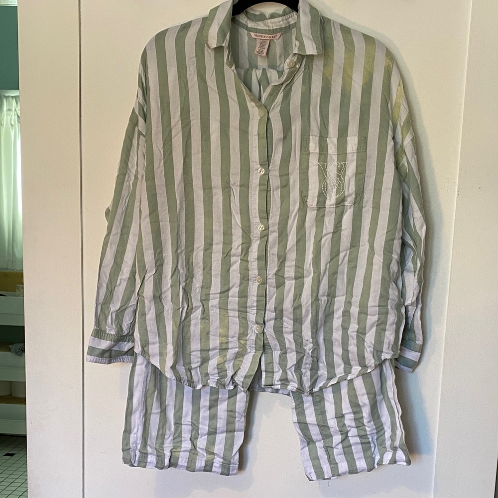 Victoria's Secret Green and White Striped Pajama Set